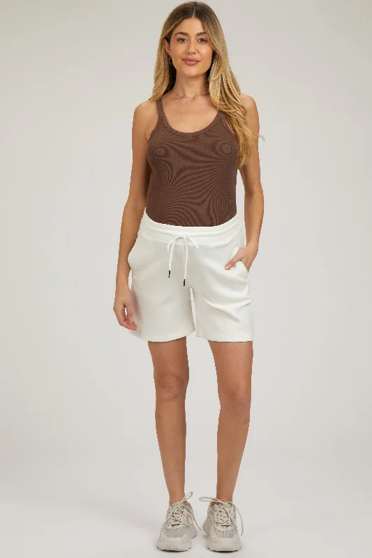 Cream Drawstring Maternity Shorts