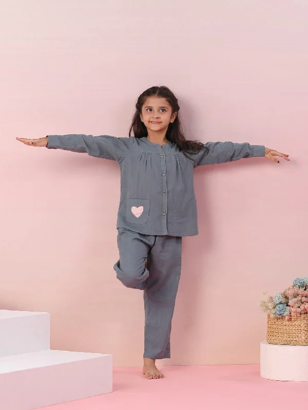 Grey Color Cotton Night Suit for Kids