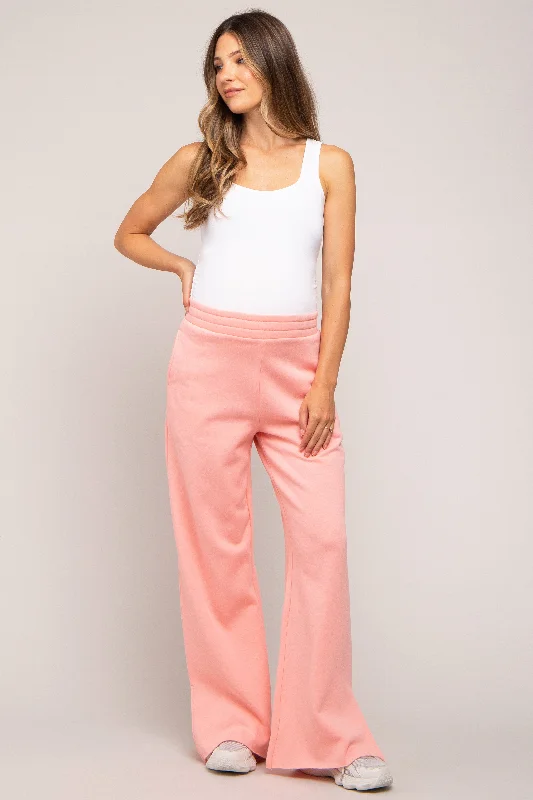 Pink Soft Wide Leg Side Slit Maternity Sweatpants