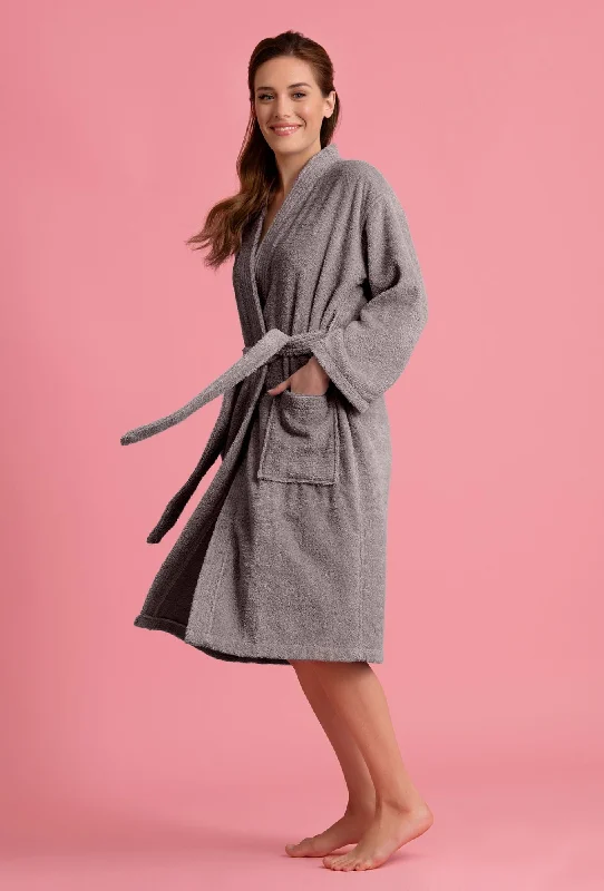 Deluxe Spa-Style Women Cotton Loop Terry Kimono Bathrobe