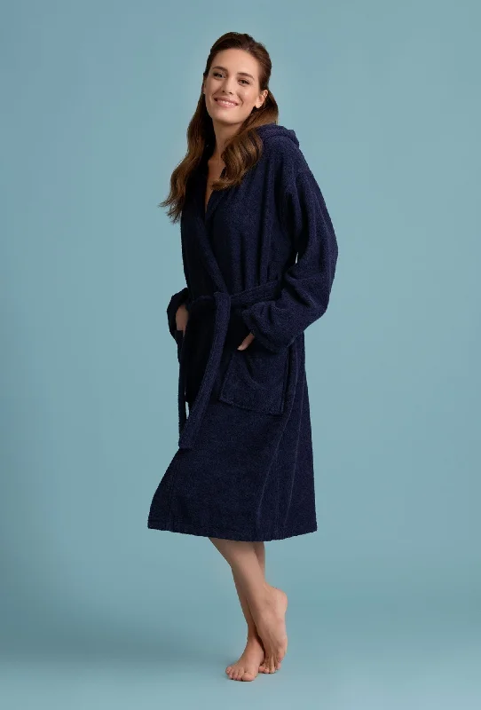 Women's Deluxe Turkish Hooded Cotton Loop terry weave Bathrobe Cotton Extra Soft & Absorbent