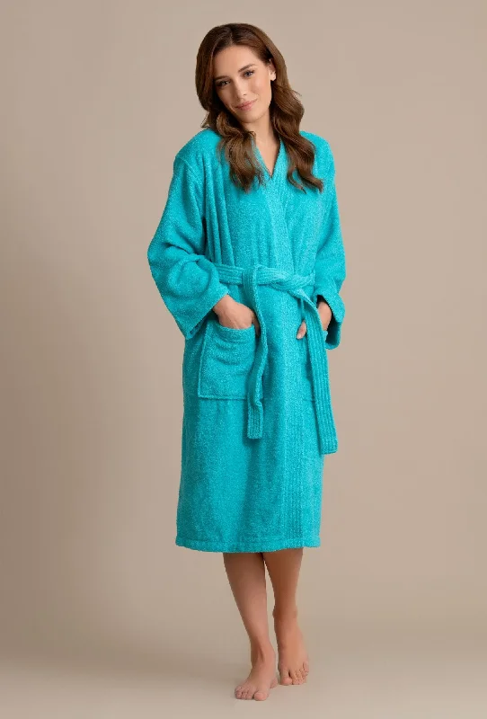 Deluxe Spa-Style Women Cotton Loop Terry Kimono Bathrobe