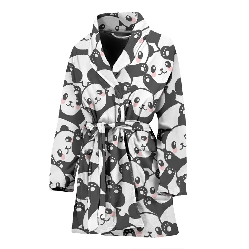 Baby Panda Pattern Print Women Long Robe