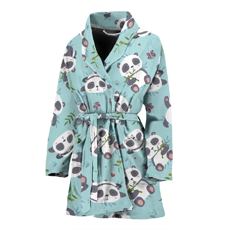 Bamboo Mint Panda Pattern Print Women Long Robe