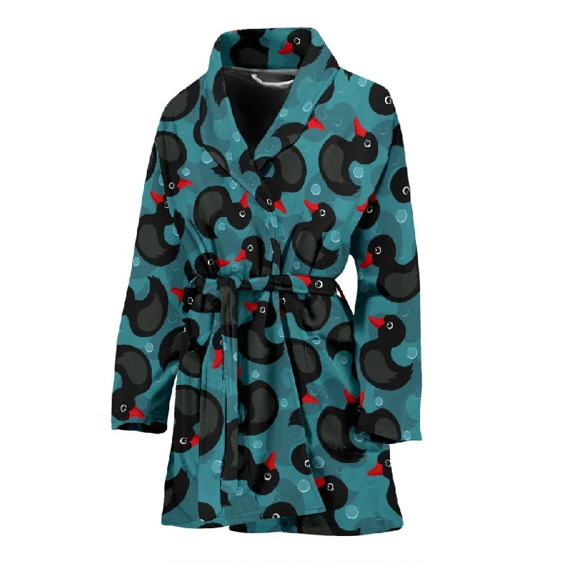 Black Duck Mallard Pattern Print Women Long Robe