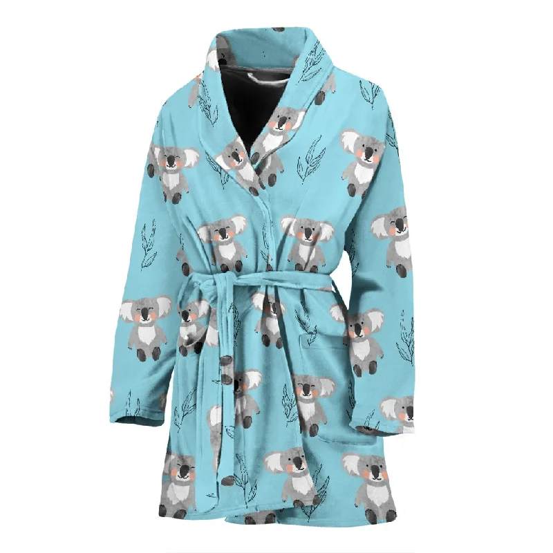 Blue Koala Pattern Print Women Long Robe