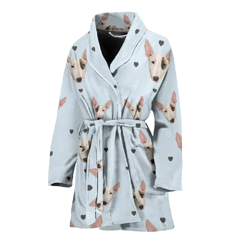 Bull Terrier Heart Pattern Print Women Long Robe