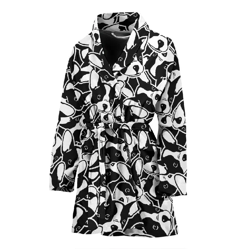 Bulldog Pattern Print Women Long Robe