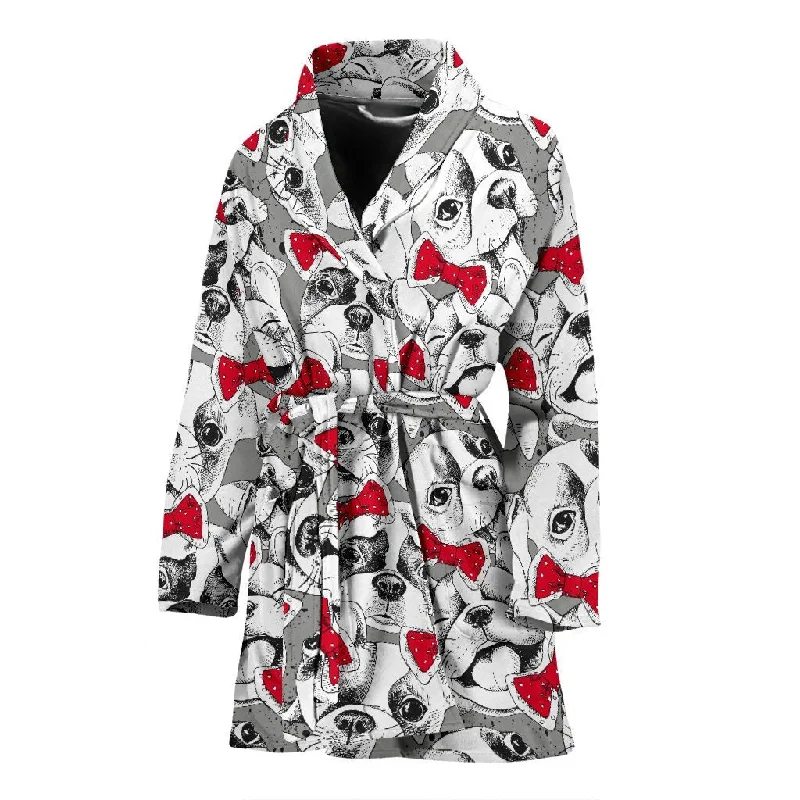 Bulldog Tuxedo Pattern Print Women Long Robe