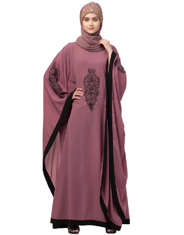 Trendy Center and Sleeve embroidery contrast Band Kaftan Pink