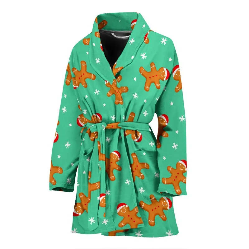 Chirstmas Gingerbread Man Pattern Print Women Long Robe