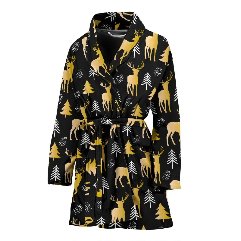 Christmas Tree Deer Pattern Print Women Long Robe