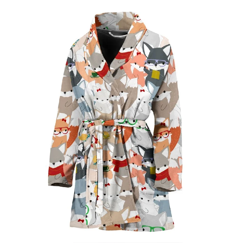 Coloful Fox Pattern Print Women Long Robe