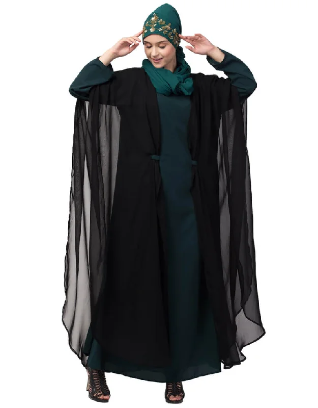 Muslim Contrast double layers Abaya Black