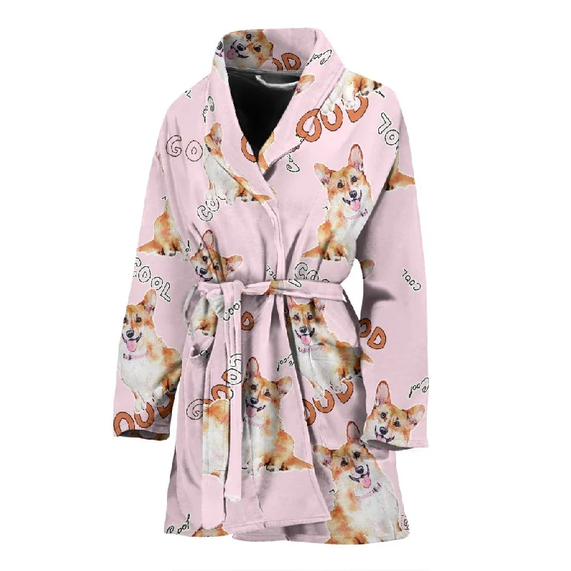 Corgi Pink Pastel Pattern Print Women Long Robe