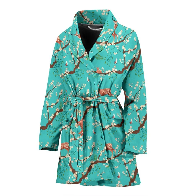 Deer Blossom Tree Pattern Print Women Long Robe