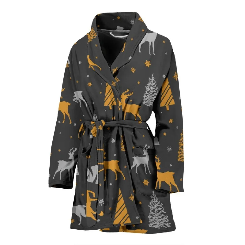 Deer Christmas Tree Pattern Print Women Long Robe