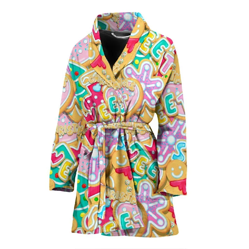 Dessert Gingerbread Man Chirstmas Pattern Print Women Long Robe