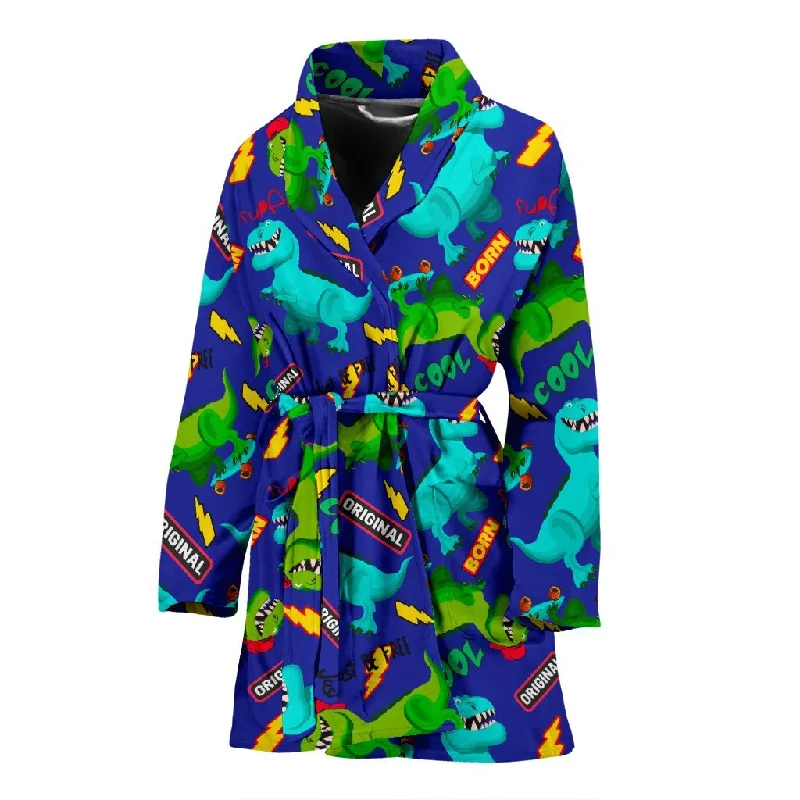 Dino Dinosaur Cartoon Pattern Print Women Long Robe