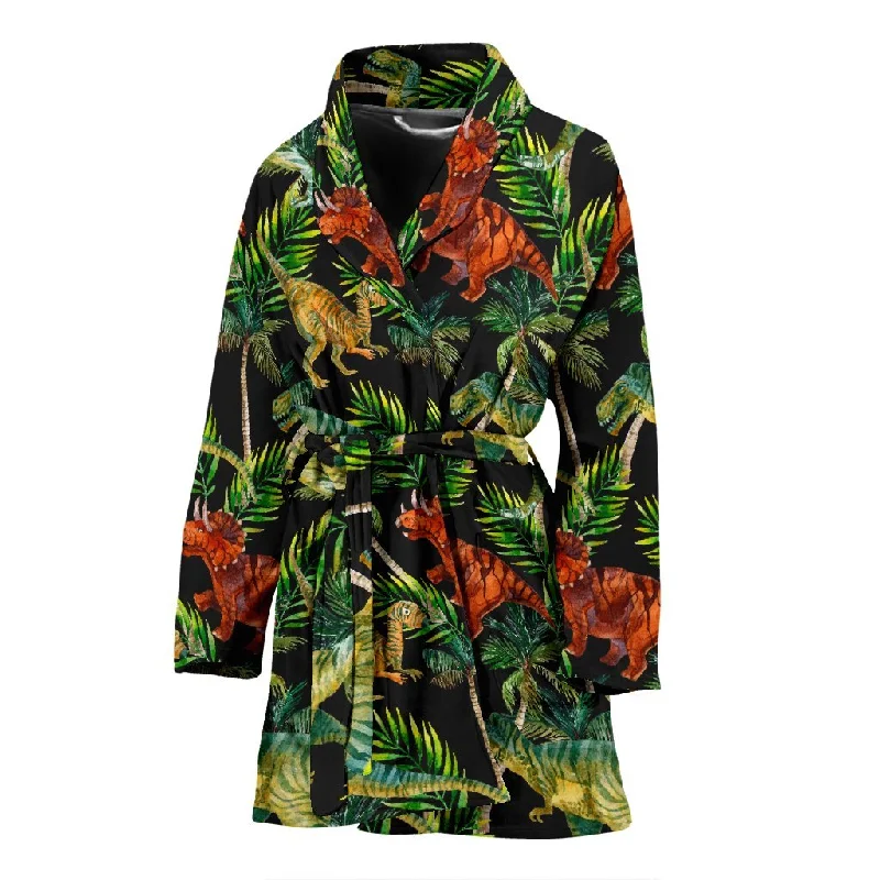 Dino Dinosaur Palm Leaf Pattern Print Women Long Robe