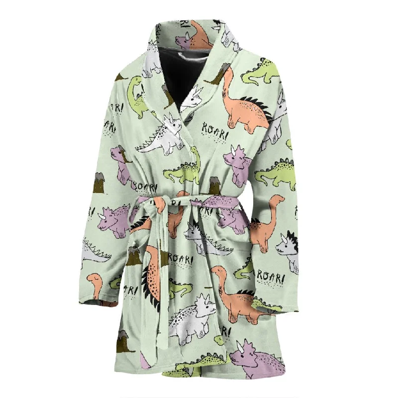 Dino Roar Dinosaur Pattern Print Women Long Robe