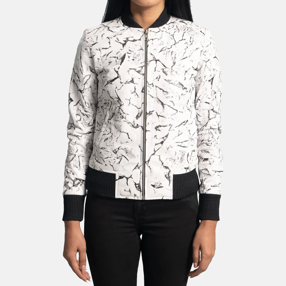 Donna Black White Leather Bomber Jacket for Women | Order Now