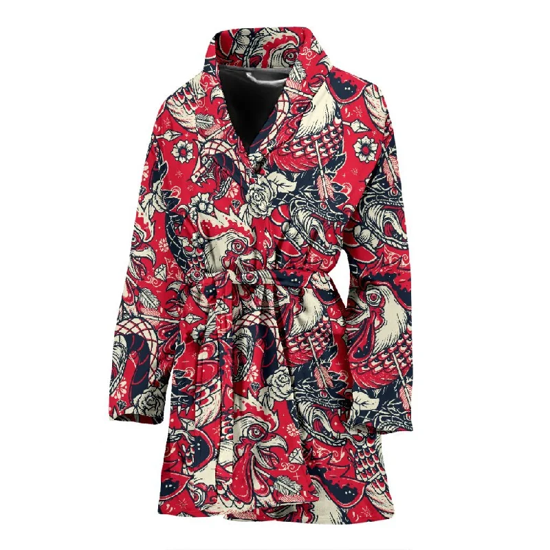 Drawing Farm Chicken Hen Pattern Print Women Long Robe