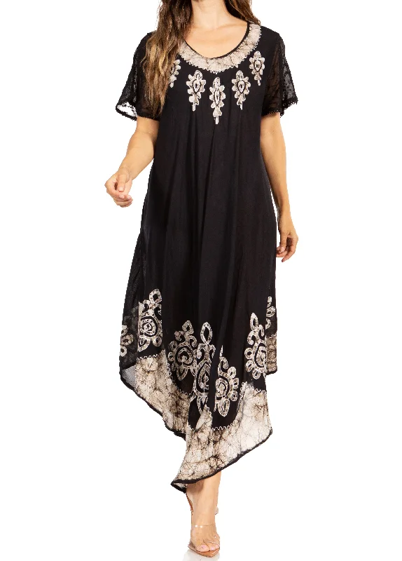 Sakkas Batik Hindi Cap Sleeve Caftan Dress / Cover Up