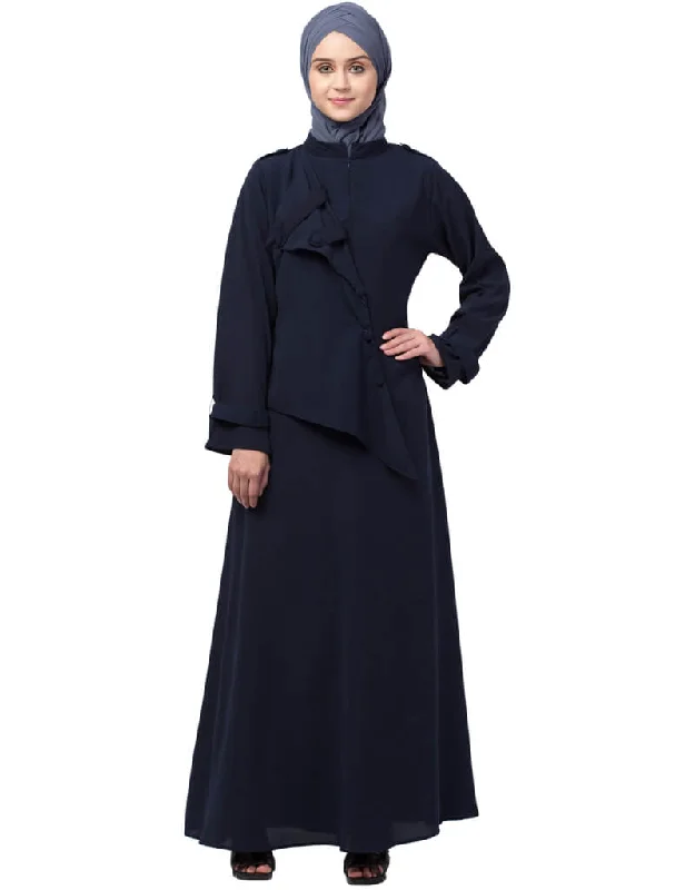 Muslimah Extra Jacket style Panel Executive Abaya Navy Blue