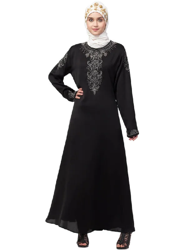 Modern Front and Sleeve Hand work A line Party Abaya Black