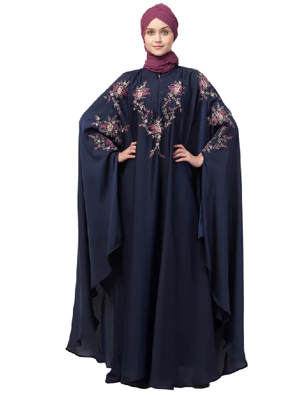 Islamic Front and sleeve resham embroidery Irani Kaftan Navy Blue