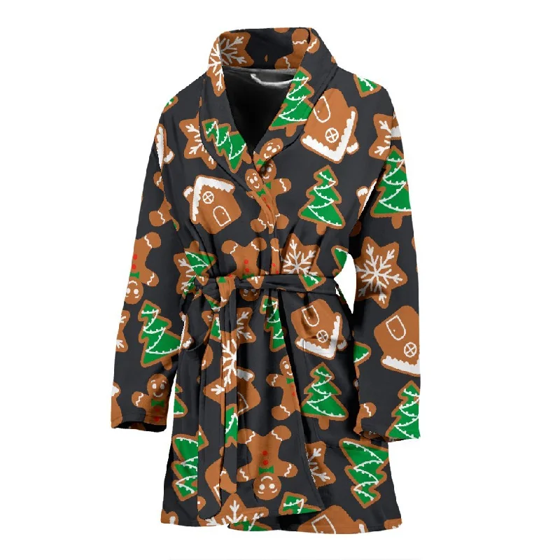 Gingerbread Man Pattern Print Chirstmas Women Long Robe