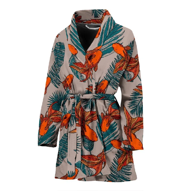 Goldfish Leaf Pattern Print Women Long Robe