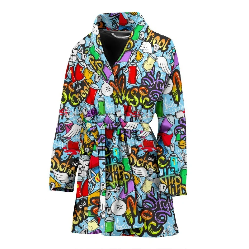 Graffiti Pattern Print Women Long Robe