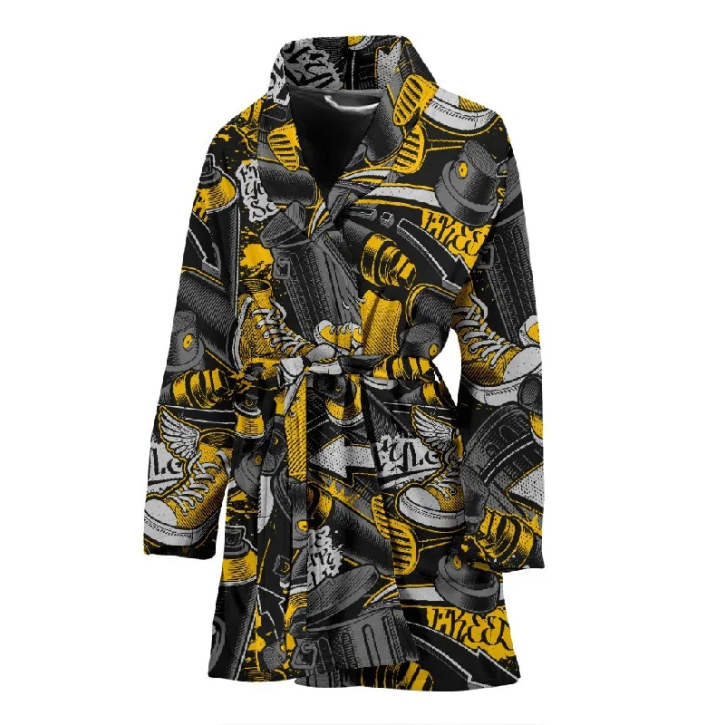 Graffiti Spray Pattern Print Women Long Robe