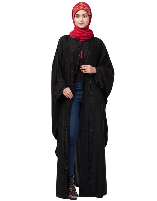 Dubai Hand embroidery front open kaftan Black