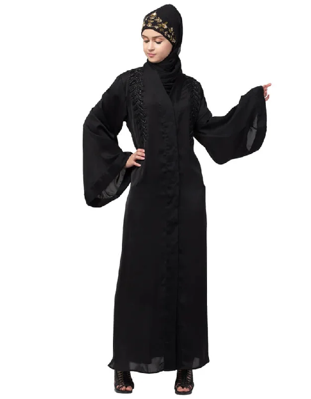 Trendy Hand work front and back Front open Dubai Abaya Black