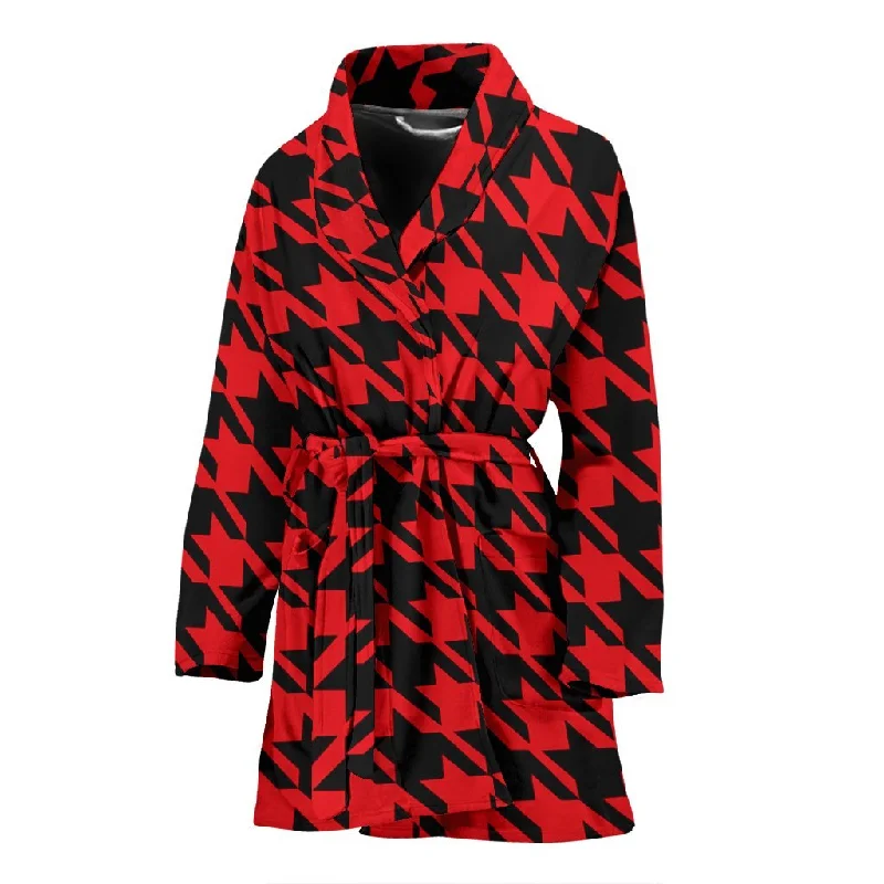 Houndstooth Pattern Print Women Long Robe