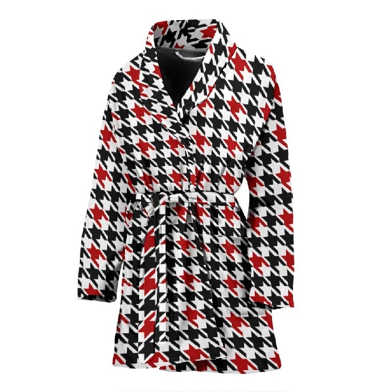 Houndstooth Print Pattern Women Long Robe