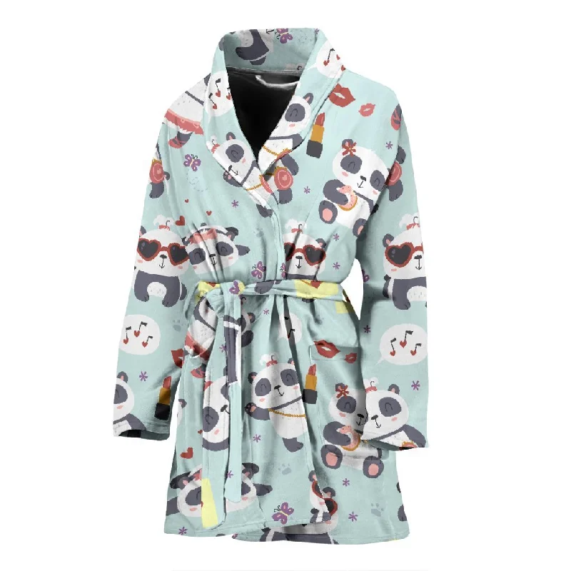 Lips Panda Pattern Print Women Long Robe