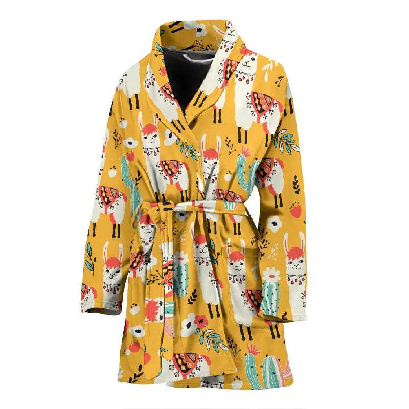 Llama Cactus Pattern Print Women Long Robe