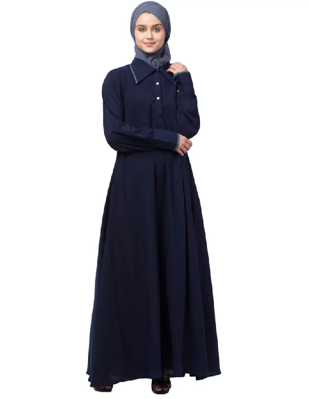 Arabic Long Cuff and Collar executive Abaya Navy Blue