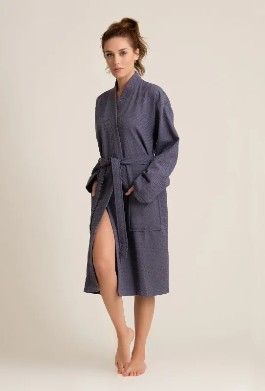 Luxurious 100% Cotton Women's Waffle Robe. Long, Lightweight Gray