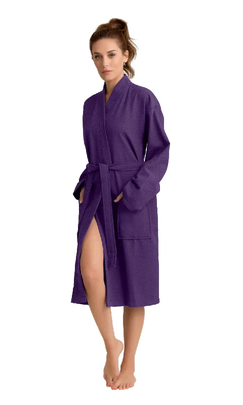 Luxurious 100% Cotton Women's Waffle Robe. Long, Lightweight Purple