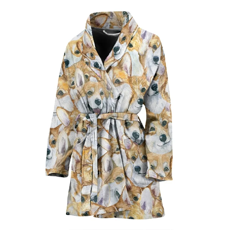 Multi Corgi Pattern Print Women Long Robe