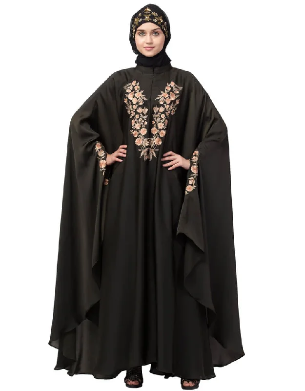 Dubai Neck and Sleeve Embroidered Irani Kaftan Black