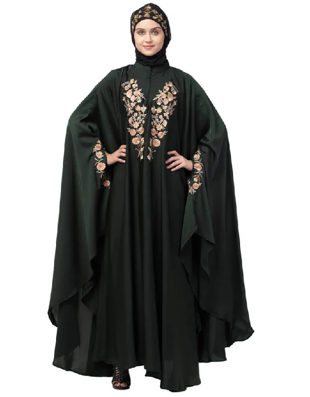 Muslim Neck and Sleeve Embroidered Irani Kaftan Dark Green