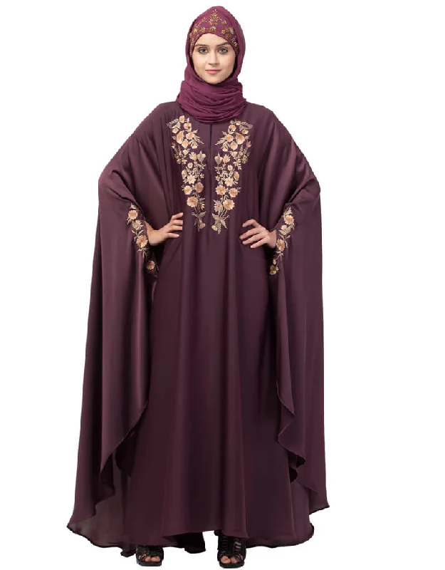 Islamic Neck and Sleeve Embroidered Irani Kaftan Wine