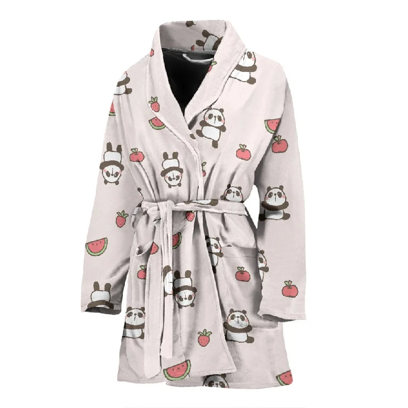 Panda Fruit Pattern Print Women Long Robe