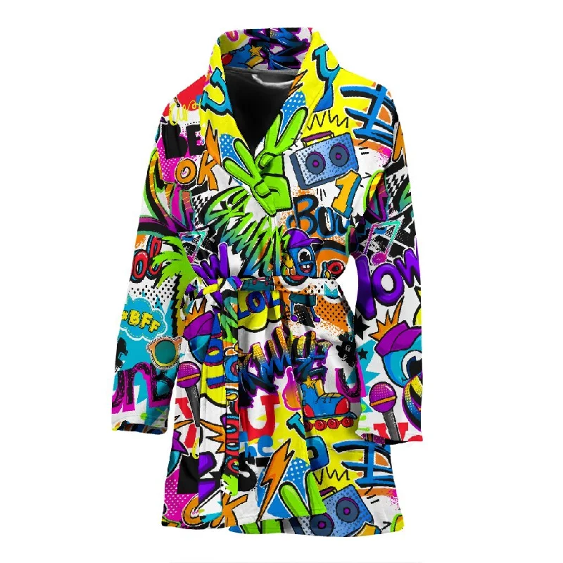 Pattern Print Graffiti Women Long Robe